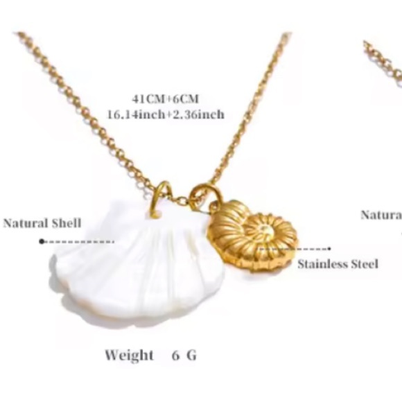 Ocean Gold Seashell White Shell 18K Gold Stainless Steel Waterproof Necklace - Picture 7 of 7